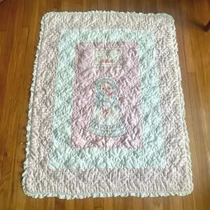 Vintage Baby Quilt with Lace Trim & Birth Certificate Panel